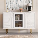 Buffet moderne blanc - portes en verre & ouverture  pression - 20cm espace dessous - idal pour robot ...