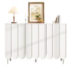 Buffet moderne en bois avec 3 portes ondules - meuble de rangement salon avec tagres rglables sans ...
