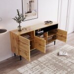 Buffet moderne en bois avec trois portes et �tag�res 160 x 35 x 76 cm facile � installer design peu encombrant ...