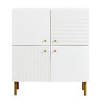 Buffet moderne design en mdf laqu� blanc avec poign�es zinc et pieds m�tal - rangement �l�gant salon ...