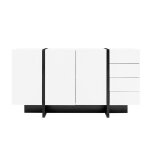 Buffet moderne laqu� blanc 2 portes et 4 tiroirs facile � nettoyer pour salon et salle � manger