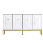 Buffet moderne laqu� �tag�res poign�es et pieds dor�s 140�80�40 cm pour salon et salle � manger