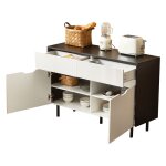 Buffet moderne meuble bas noir et blanc avec 2 tiroirs rainurs 2 portes tagres rglables 120 x 40 ...