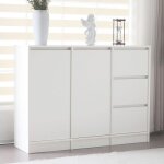 Buffet moderne meuble  chaussures deux portes et trois tiroirs avec une tagre rglable blanc dimensions: ...