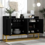 Buffet moderne noir avec 4 portes - design minimaliste sans poign�es - bahut de rangement pour salon ...