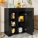 Buffet - buffet moderne noir laqu avec bahut compact portes et tagres en verre meuble polyvalent pour ...