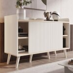 Buffet moderne - non spcifi - 1175 cm - 3 tiroirs - 2 portes coulissantes - bois naturel et blanc