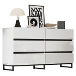 Buffet moderne buffet de salon � 6 tiroirs commode haute brillance armoire de rangement � 3 pieds en ...