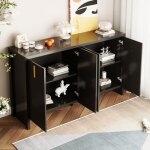 Buffet - buffet noir 4 portes tiroirs et �tag�res r�glables bahut contemporain pour salon - 140�38�80 ...