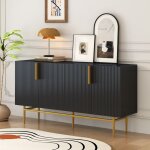 Buffet noir - 4 portes  vagues finition laque brillante & rangement ajustable idal cuisine / salon ...