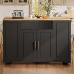 Buffet noir �lot de cuisine mobile avec roulettes compartiment poubelle �tag�res r�glables 2 portes 3 ...