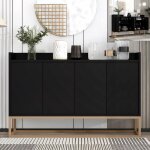 Buffet noir pas cher meuble salon avec grand rangement bahut salon 4 portes tagres rglables bois mtal ...