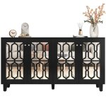 Buffet noir miroir avec poign�es en cristal meuble de rangement avec 4 portes �tag�res r�glablesbuffet ...