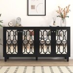 Buffet noir en miroir - seyakany - avec poignes en cristal quatre portes avec stratifi mobile. 160x ...