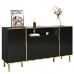 Buffet noire brillante 150x40x80cm - 1 tiroir - commode chambre �l�gante rangement moderne design brillant ...