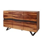 Buffet orkan 150 cm ? bois massif de sesham et m�tal noir ? 3 portes design industriel