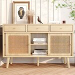 Buffet cannage avec portes coulissantes - 120x40 cm - 3 tiroirs + 3 portes - style boh�me - chic pour ...