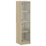 Buffet avec portes en verre - vidaxl - ch�ne sonoma - bois ding�nierie - 35x37x142 cm - grand espace ...