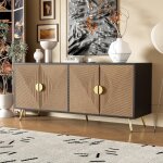 Buffet quatre portes avec poignées en or brossé et pieds brillants 160 cm sideboard - sweiko - noir + ... Buffet quatre portes avec poignées en or brossé et pieds brillants 160 cm sideboard - sweiko - noir + ...