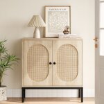 Buffet de rangement - naturel - 80x40x82. 8cm - m�tal - rotin - style scandinave moderne