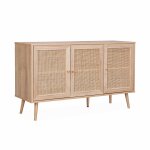 Buffet de rangement en cannage 120x39x70cm - bohme - 2 niveaux. 3 portes. pieds scandinaves. buffet ...
