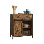 Buffet relaxdays avec porte coulissante h x l x p : 80 x 70 x 30 cm 4 �tag�res meuble de rangement brun ...