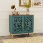 Buffet rustique vert p�tin� - sculptures florales 2 portes - meuble d?angle vintage - id�al pour entr�e ...