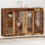 Buffet rustique - vidaxl - ch�ne massif - finition vieillie - portes en verre - �tag�res int�gr�es