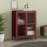 Buffet s�kyl� acier verre ondul� 84 x 64 x 35 cm rouge bordeaux x000d