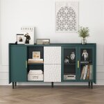 Buffet salle a manger 140 cm buffet de cuisine rangement 2 tiroirs 2 tagres et 2 portes vitres meuble ...