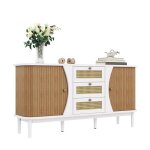 Buffet salle a manger 1405 x 76 x 40 - sogeu - �avec 3 tiroirs en rotin aux angles arrondis multicolore ...