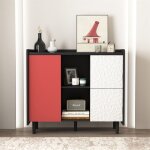 Buffet salle a manger 2 tiroirs et 2 compartiments ouverts buffet cuisine rangement noir avec portes ...