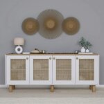 Buffet salle � manger blanc cannage et effet noyer clair varen