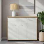 Buffet salle  manger coraline l 88 cm en bois massif blanc et chne sonoma avec 1 tiroir et 3 portes ...