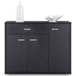 Buffet salle à manger coraline l 88 cm en bois massif coloris frêne noir avec 1 tiroir et 3 portes Buffet salle à manger coraline l 88 cm en bois massif coloris frêne noir avec 1 tiroir et 3 portes