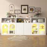 Buffet salle a manger avec led et rangement vaisselier cuisine bahut bas salon 6 portes blanc et bois ...
