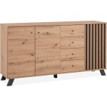 Buffet salle  manger medan - dcor chne artisan et anthracite - 3 portes + 4 tiroirs - l160 x h85 x ...