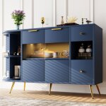 Buffet de salle  manger avec portes coulissantes en verre et lumires led panneau latral en bois bleu ...