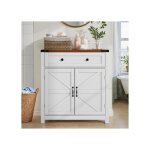 Buffet salle  manger rural en bois massif blanc avec 2 tiroirs et 2 portes commode bahut vaisselier ...