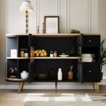 Buffet de salle à manger et de salon avec portes coulissantes en verre lumières led bois noir(130 * 40 ... Buffet de salle à manger et de salon avec portes coulissantes en verre lumières led bois noir(130 * 40 ...
