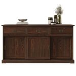 Buffet salle � manger savona l 160 cm en bois massif coloris noyer 3 portes coulissantes et tiroirs meuble ...