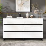 Buffet de salon 140x39. 5x78. 5 cm buffet bas avec 6 tiroirs vanit haute brillance pieds en mtal commode ...