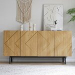 Buffet salon 160x40x78 cm en bois naturel - 4 portes et �tag�res r�glables - commode dappoint polyvalente ...