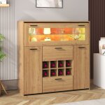 Buffet de salon avec 3 portes et 2 tiroirs �tag�re en verre et casier � vin meuble de rangement buffet ...