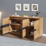 Buffet de salon � 3 portes - commodebuffet bas couleur bois + ch�ne noir - panneau de particules - hauss ...
