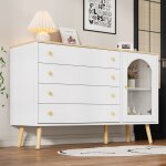 Buffet salon bahut moderne meuble dentrée elégant 1 porte 4 tiroirs blanc et bois 120x40x77. 5 cm commode ... Buffet salon bahut moderne meuble dentrée elégant 1 porte 4 tiroirs blanc et bois 120x40x77. 5 cm commode ...