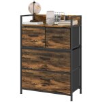 Buffet de salon - buffet bas industriel - 4 tiroirs - cadre m�tal - 60x29x85 cm - noir + brun