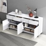 Buffet de salon blanc brillant 160x40x68cm?4 tiroirs 2 portes tagres rglablespieds noirs - buffet ...