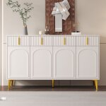Buffet salon blanc moderne et el�gant 4 portes4 tiroirs fa�ade laqu�e poign�es et pieds dor�s140x38x82cm ...