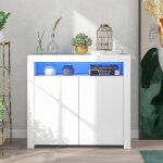 Buffet salon commode  led avec 2 portes armoire bas meuble de rangement contemporain 108x92x40cm blanc ...